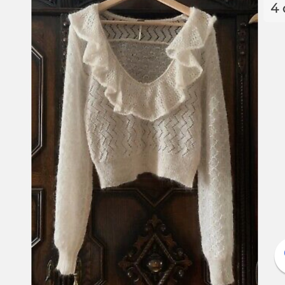 FREE PEOPLE Mohair/Wool knit MACAROON Crop Sweater puffed sleeves Ivory SMALL
